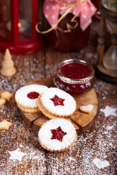 istock Linzer Christmas cookies with raspberry jam and sugar powder 1180991375