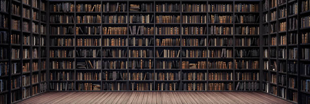 Bookshelves in the library with old books 3d render Bookshelves in the library with old books 3d render 3d illustration History Book stock pictures, royalty-free photos & images