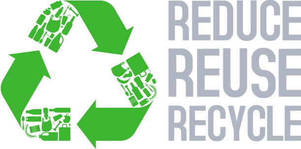 ilustraciones, imágenes clip art, dibujos animados e iconos de stock de recicle el signo con reduce reuse recycle slogan vector. - environment responsibility gear resource