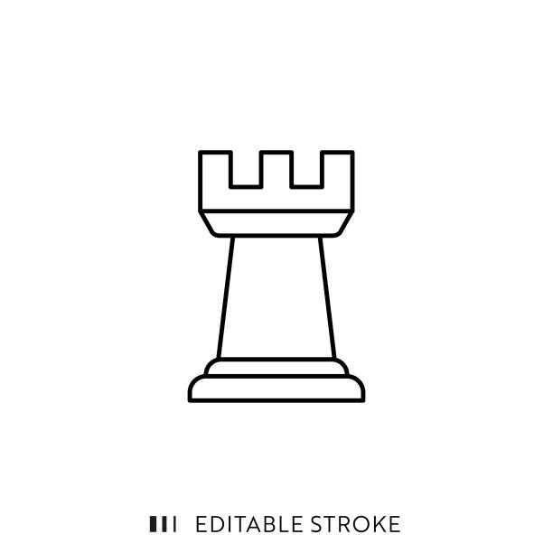 Rook Icon with Editable Stroke and Pixel Perfect. Rook Icon with Editable Stroke and Pixel Perfect. chess rook stock illustrations