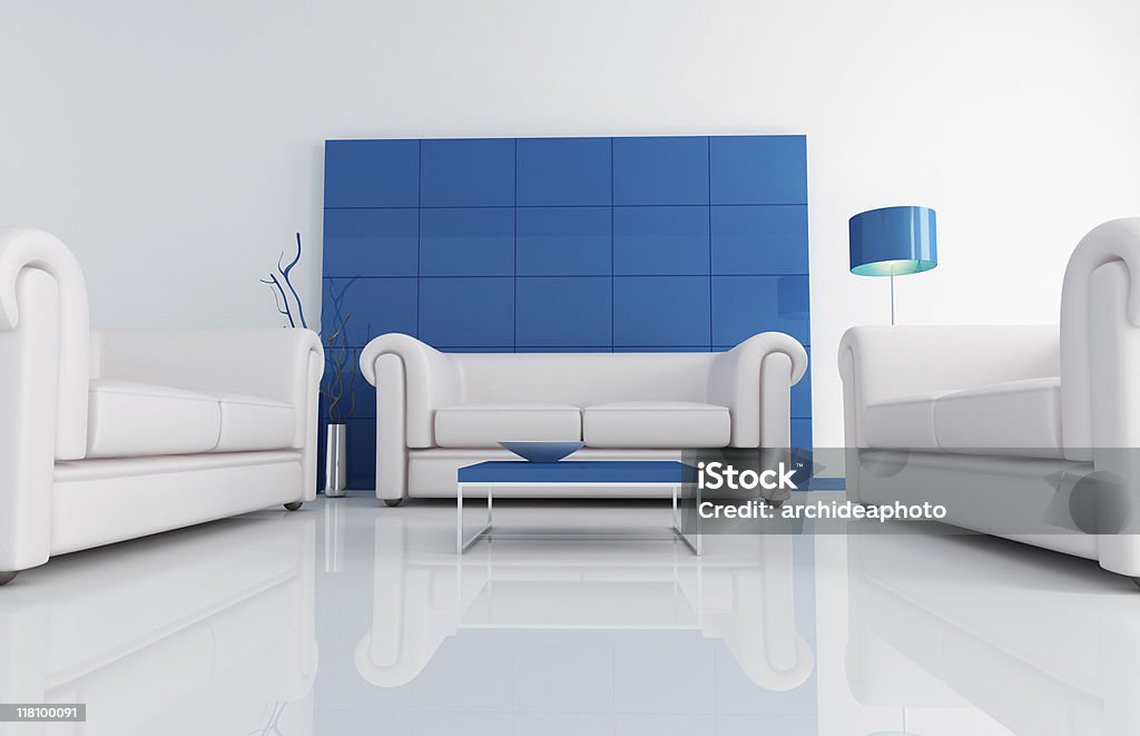 Moderne Weiß und Blau Wohnzimmer - Lizenzfrei Behaglich Stock-Foto