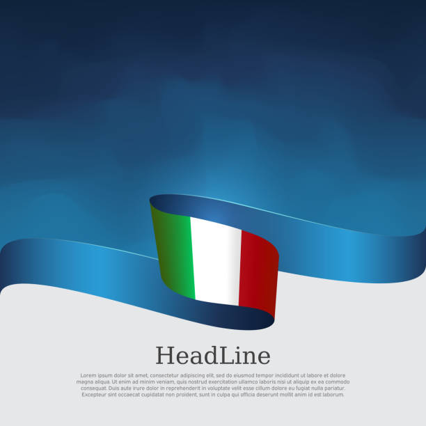 Italy flag background. Wavy ribbon color flag of italy on a blue white background. National poster. Vector tricolor design. State italian patriotic banner, flyer, cover Italy flag background. Wavy ribbon color flag of italy on a blue white background. National poster. Vector tricolor design. State italian patriotic banner, flyer, cover rome italy sign symbol stock illustrations