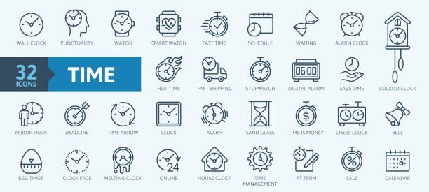Time - minimal thin line web icon set. Outline icons collection. Simple vector illustration Time - minimal thin line web icon set. Outline icons collection. Simple vector illustration waiting stock illustrations