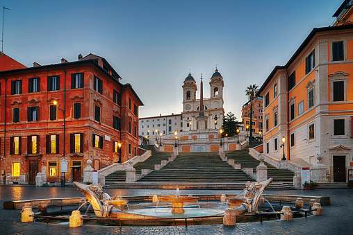 Fontana della Barcaccia and Spanish Steps in the morning, Rome