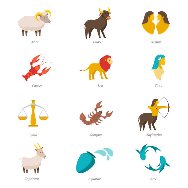 Twelve Zodiac Signs Flat Vector Illustrations Set Stock Illustration -  Download Image Now - Astrology Sign, Astrology, Constellation - iStock
