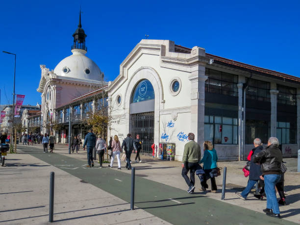 Time Out Market is a food hall located in Mercado da Ribeira na Cais do Sodre in Lisbon stock photo