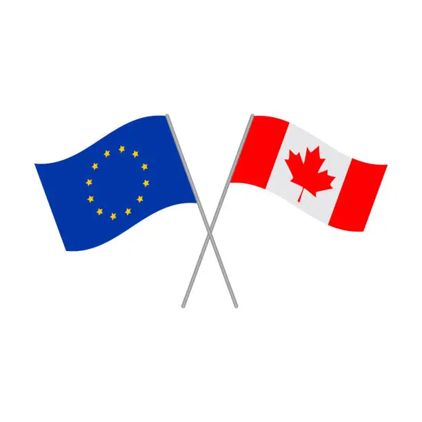 Vector illustration of European Union and Canadian flags vector icon isolated on white background