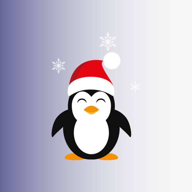 サンタクロースの帽子をかぶったペンギン。アイコン。ベクトル。フラット。 - google penguin点のイラスト素材／クリップアート素材／マンガ素材／アイコン素材