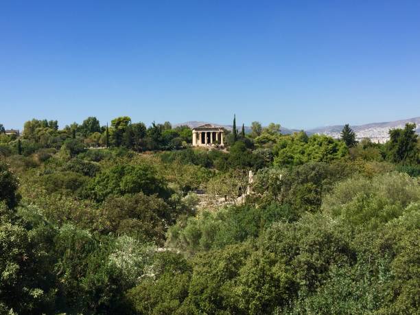 temple of hephaestus - greece blue forest national landmark imagens e fotografias de stock