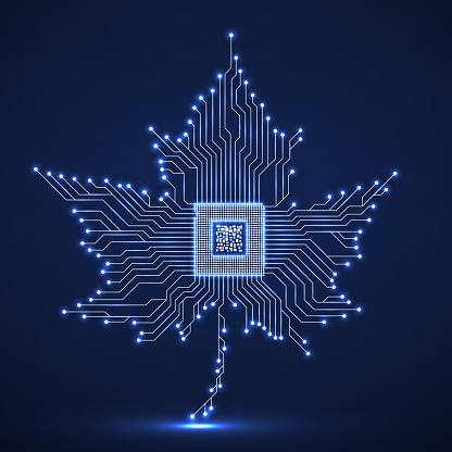 Maple Leaf, Technology, Microprocessor, Abstract, Circuit Board, Motherboard, Cpu, Glow, Neon