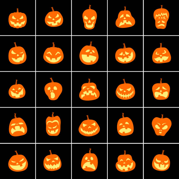 Jack O Lantern Icons Jack O Lantern. Halloween pumpkins icons. abhor stock illustrations