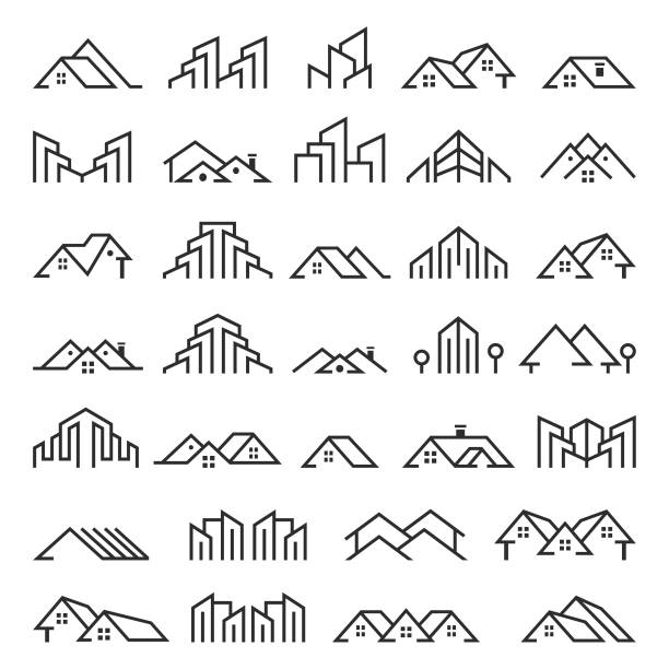 Building icon set Building icon set real estate logos stock illustrations