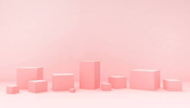 Podium Ideas Inspiration Modern Concept Art composition Geometric Box shape and artistic exhibit minimal and Modern on Pink pastel background - 3d rendering