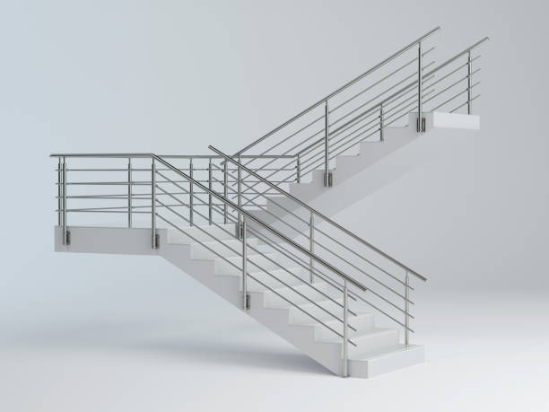 escadas e trilhos de aço inoxidável v2 - bannister - fotografias e filmes do acervo