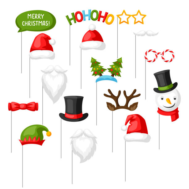 wesołych świąt rekwizyty fotobudka. - santa claus christmas glasses mustache stock illustrations