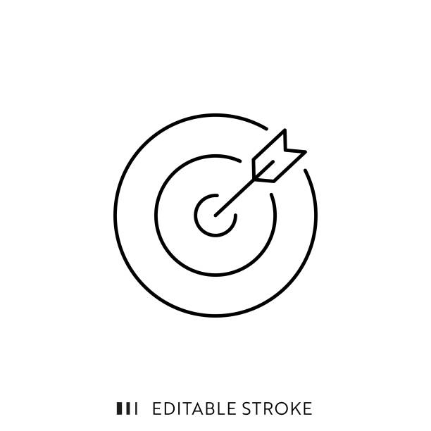 ikona celu i strzałki z edytowalnym obrysem i perksem pikselowym. - bulls eye target business accuracy stock illustrations