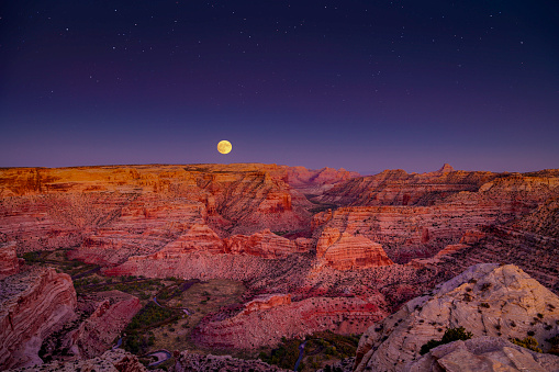Moon rising over the San Rafael Swell also known as the little grand canyon