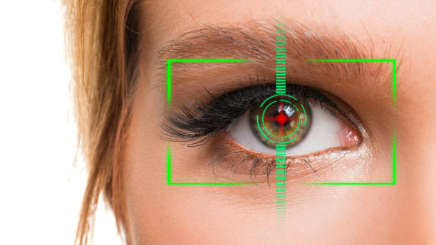 istock Woman's eye close up. Eye ID concept over white background. 1181013336