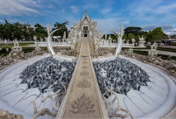 Beautiful white temple, Wat Rongkhum, in chiangrai, the northern Thailand.