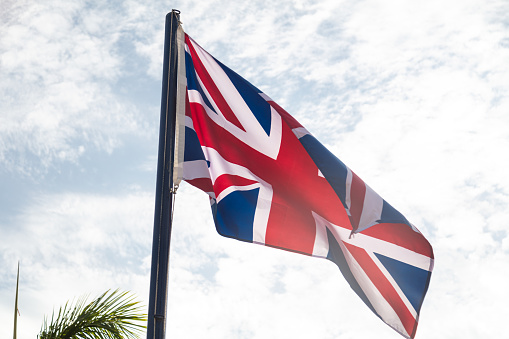 UK flag on sky background