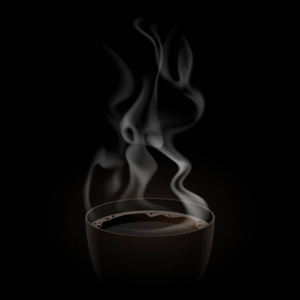 kaffeetasse mit dampf auf schwarzem hintergrund - coffee aromatherapy black black coffee stock-grafiken, -clipart, -cartoons und -symbole