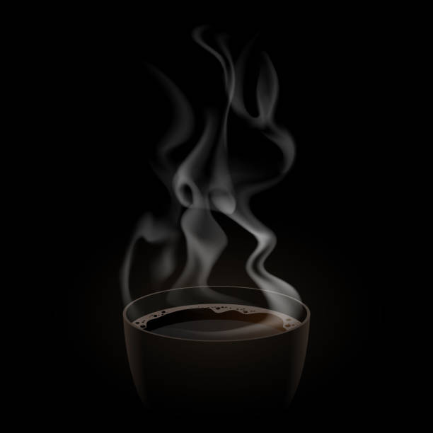 illustrations, cliparts, dessins animés et icônes de cuvette de café avec la vapeur sur le fond noir - coffee aromatherapy black black coffee