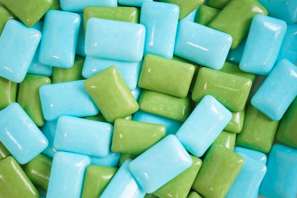 gums. A closed up details of colorful gum in blue and green. stock photo