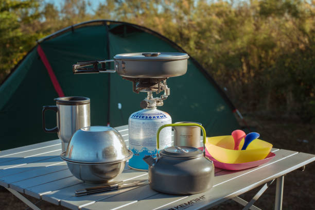 istock Breakfast tourist, camping, Camping food making. 1181019604