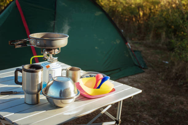 istock Breakfast tourist, camping, Camping food making. 1181020176