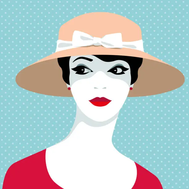 Vector illustration of Elegant woman wearing big hat