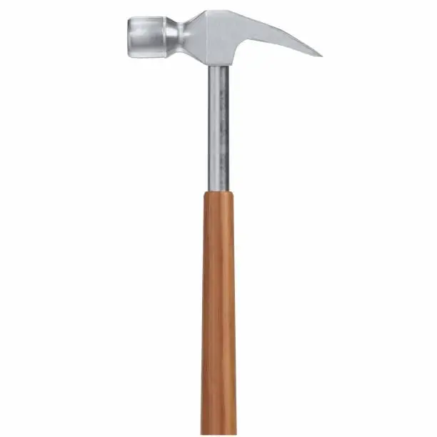 3D rendering illustration of a claw hammer with wooden handle