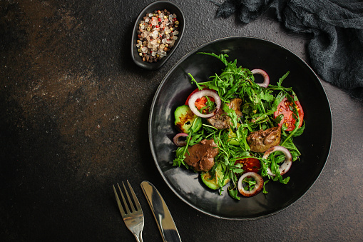 healthy salad with liver (tasty appetizer) menu concept