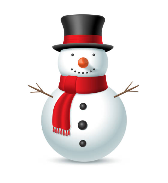 weihnachten schneemann mit hut und schal isoliert auf weißem hintergrund. vektor-illustration - schneemann stock-grafiken, -clipart, -cartoons und -symbole