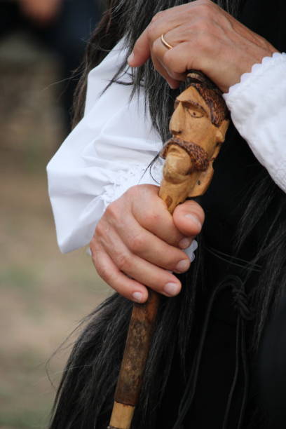 Wooden stick of the Sardinian shepherd carved by hand