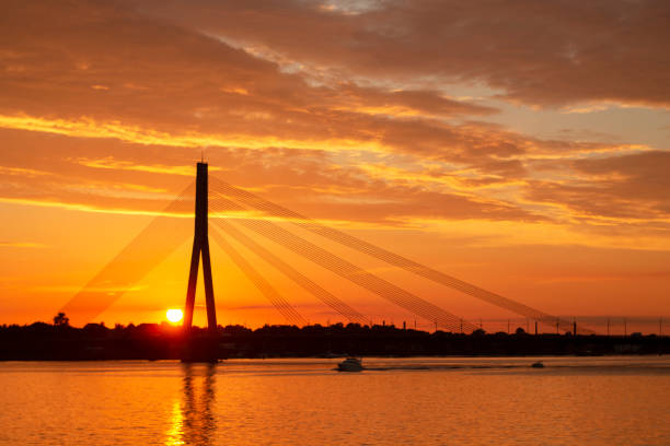 istock Wonderful dramatic sunset on the Daugava river 1181025713