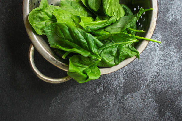istock spinach (green grass, vitamins salad) menu concept. food background. copy space. Top view 1181026163