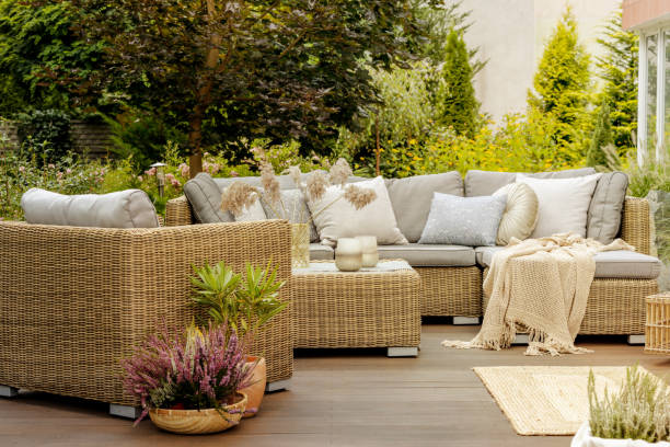istock Wicker furniture on terrace 1181032907