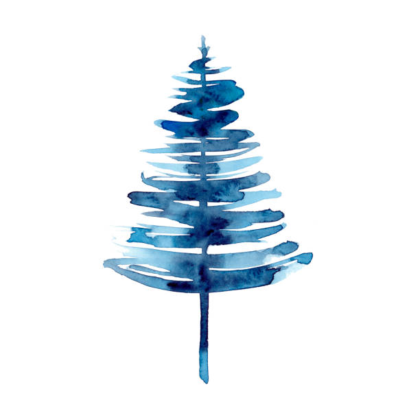 ilustrações de stock, clip art, desenhos animados e ícones de watercolor winter blue christmas tree isolated on white background. hand painting illustration for print, texture, wallpaper or element. beautiful watercolour art. minimal style - tree symbol watercolour paints watercolor painting