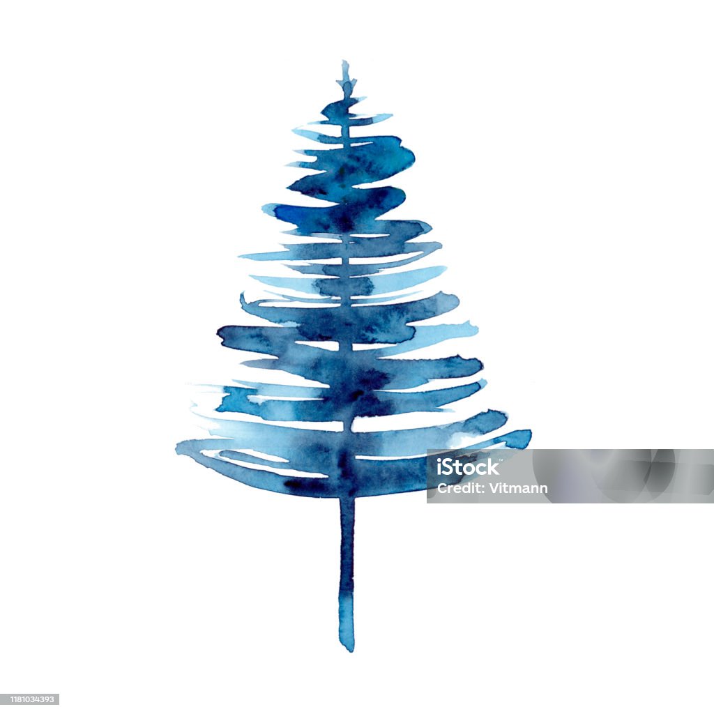 Watercolor Winter Blue Christmas Tree Isolated On White Background Hand  Painting Illustration For Print Texture Wallpaper Or Element Beautiful  Watercolour Art Minimal Style Stock Illustration - Download Image Now -  iStock