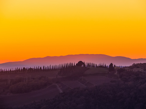 Amazing sunset in Val d'Orcia, Tuscany, Italy