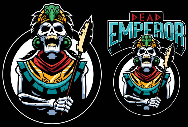 ilustraciones, imágenes clip art, dibujos animados e iconos de stock de mascota del emperador muerto - ilustraciones de azteca logo