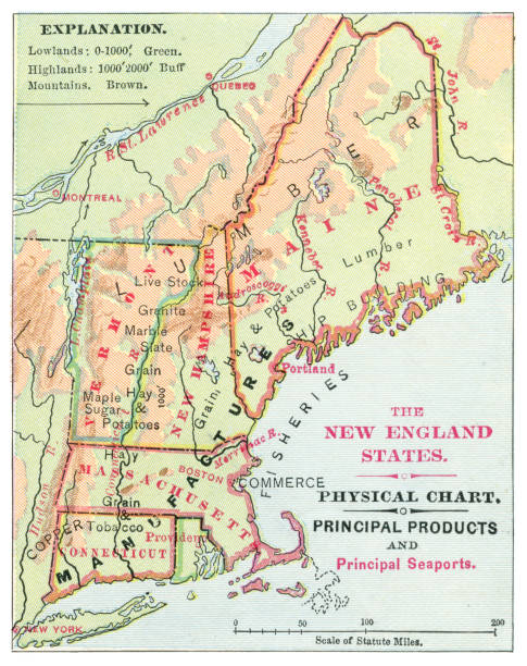 ilustrações, clipart, desenhos animados e ícones de mapa da nova inglaterra 1886 - map cartography connecticut drawing