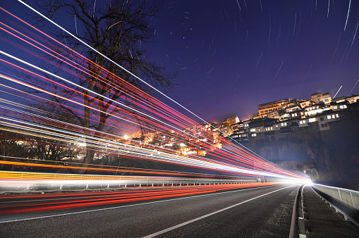 Motion Speed City stock photo, rush hour, car lights, Veliko Tarnovo, Bulgaria