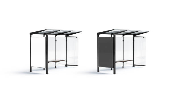 istock Blank black and white poster on bus stop mock up 1181042573