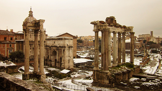 Snow in the Roman Forum in Rome