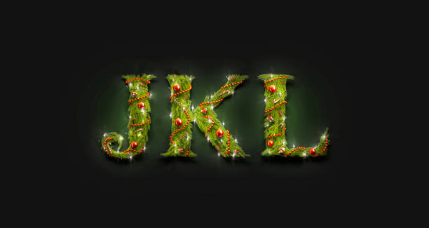 istock Decorative J K L letters, xmas font mockup in darkness 1181043203