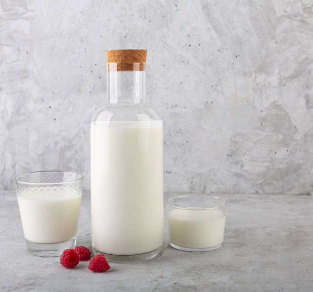 istock Kefir drink with raspberry on the gray background 1181044199