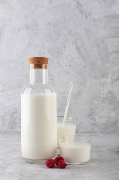 istock Kefir drink with raspberry on the gray background 1181044722
