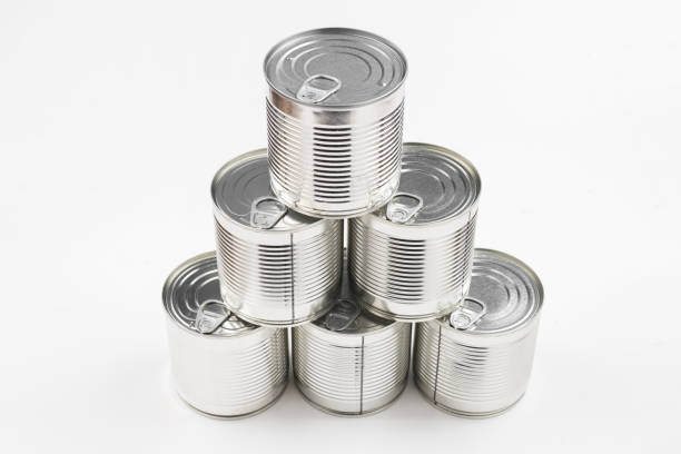 istock Group of silver canned food on white background. 1181045138