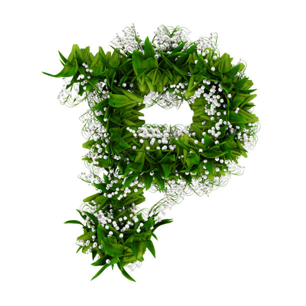흰색에 고립 된 꽃과 잔디로 만든 문자 p. 3d 일러스트레이션 - flower letter p alphabet alphabetical order 뉴스 사진 이미지